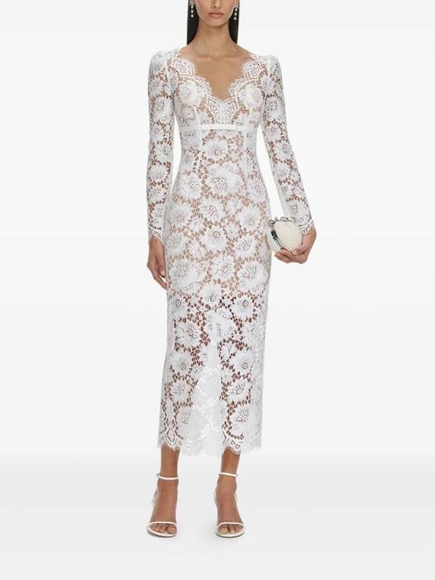 Self-Portrait floral-lace long-sleeve midi dress - White - zdjęcie produktu nr 2