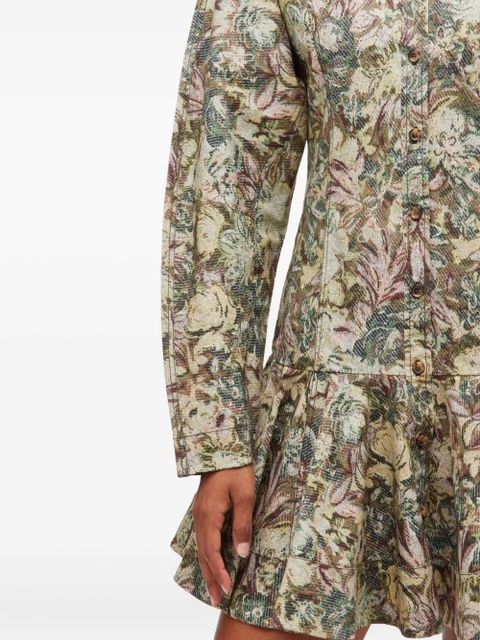 GANNI floral-print buttoned dress - Neutrals