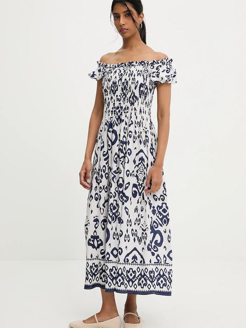 Answear.LAB sukienka kolor niebieski midi rozkloszowana