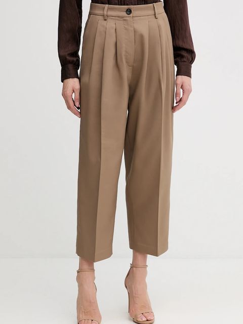 Sisley spodnie damskie kolor brązowy fason cygaretki high waist 4V99LF07S - zdjęcie produktu nr 1