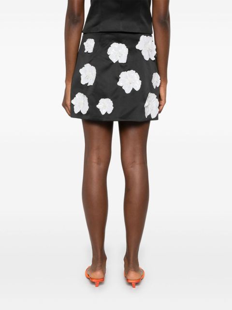 ROTATE BIRGER CHRISTENSEN floral-appliqué satin mini skirt - Black