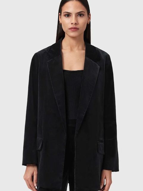 AllSaints marynarka welurowa kolor czarny jednorzędowa gładka W064QD