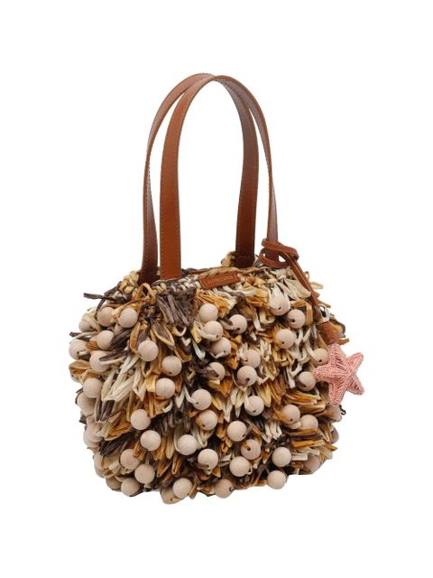 Aquazzura wood pom-pom clutch bag - Neutrals