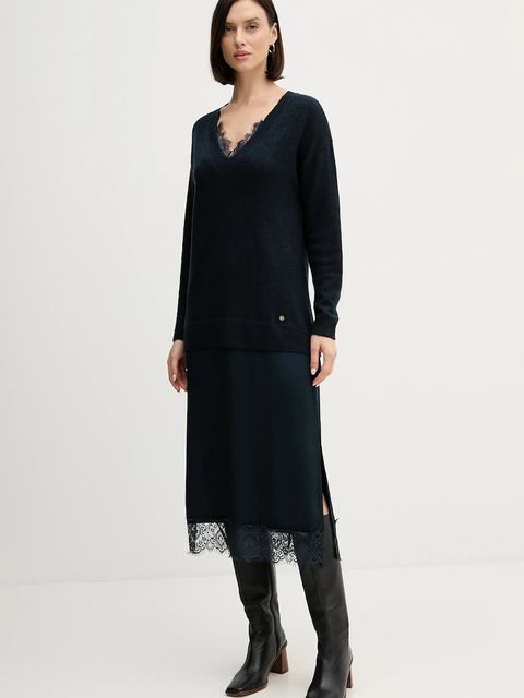 Pedro del Hierro sukienka z domieszką wełny kolor granatowy midi prosta 6192942 - zdjęcie produktu nr 1