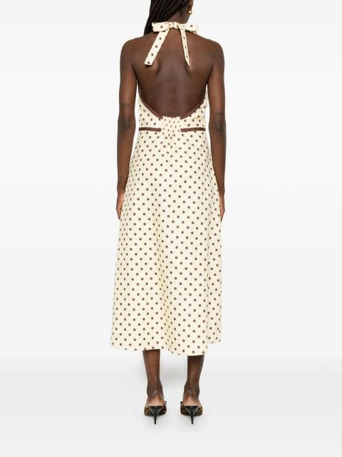 Posse Bowie polka-dot V-neck midi dress - Neutrals
