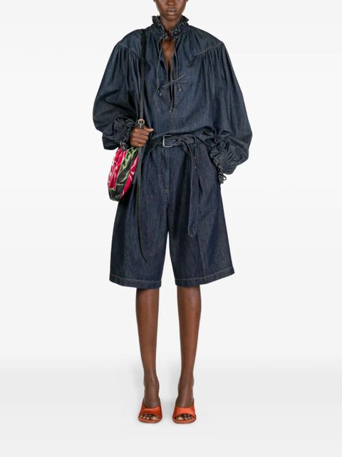 DRIES VAN NOTEN belted denim shorts - Blue - zdjęcie produktu nr 2