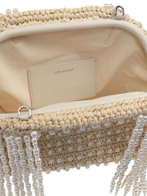 Self-Portrait pearl-embellished tote bag - Neutrals