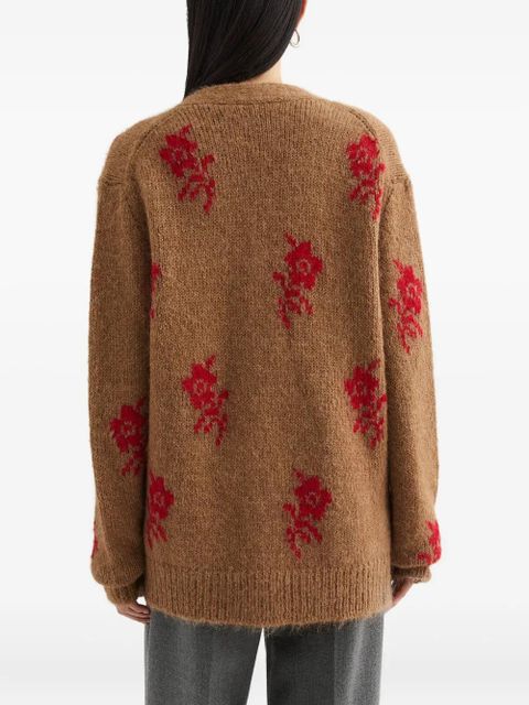 Jil Sander flower intarsia-knit cardigan - Brown