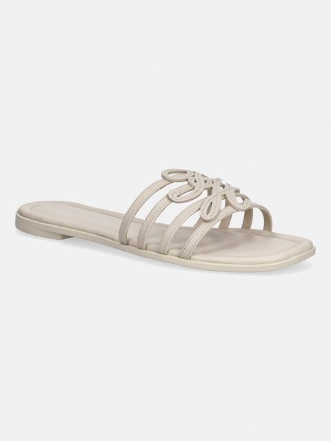 Tommy Hilfiger klapki z odkrytymi palcami damskie skórzane TH SCRIPT FLAT MULE LTH - zdjęcie produktu nr 1