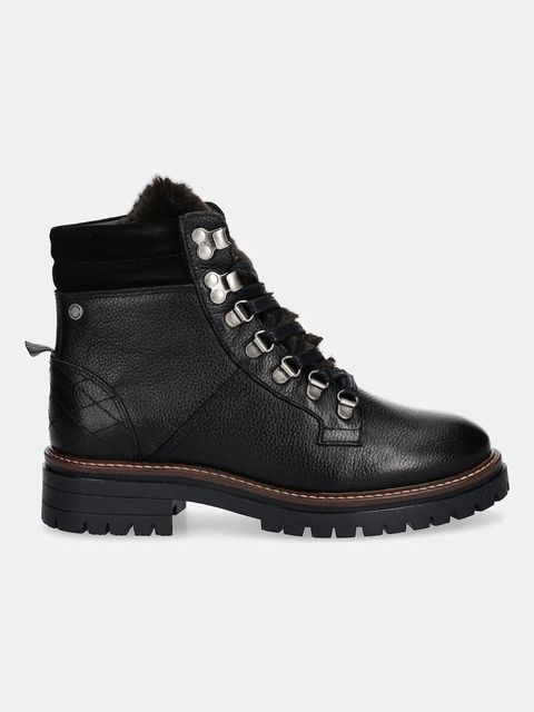 Barbour workery skórzane Bamburgh damskie kolor czarny na płaskim obcasie LFO0770BK51