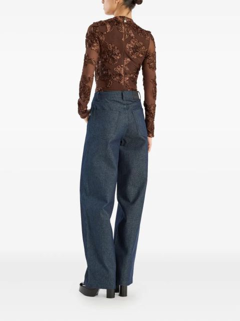 ROTATE BIRGER CHRISTENSEN flower-embellishment mesh long-sleeve top - Brown