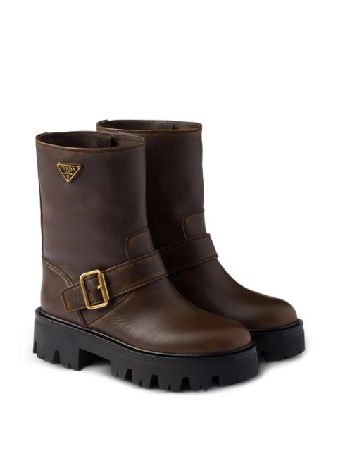 Prada buckle-fastening platform boots - Brown