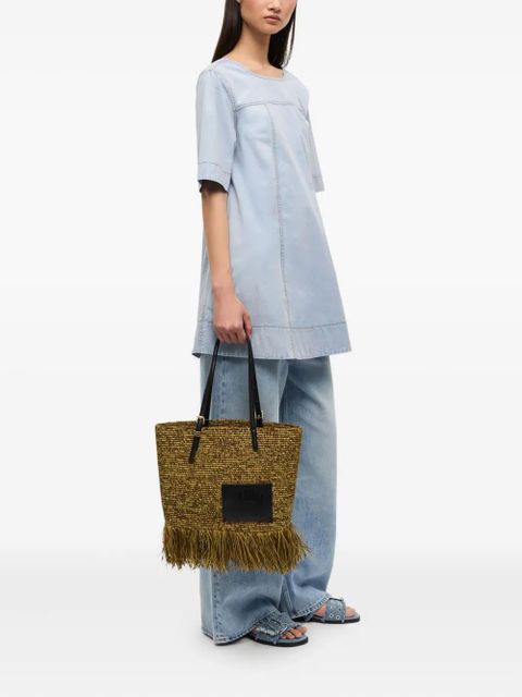 GANNI raffia tote bag - Neutrals