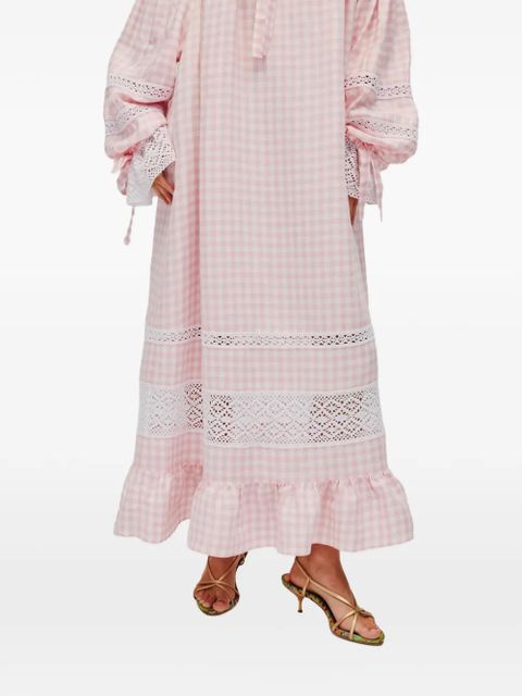 Sleeper Romantica gingham lace-detail maxi dress - Pink