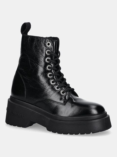 Tommy Jeans workery skórzane TJW CHUNKY SHINY LEATHER BOOT damskie kolor czarny na platformie EN0EN02848 - zdjęcie produktu nr 1