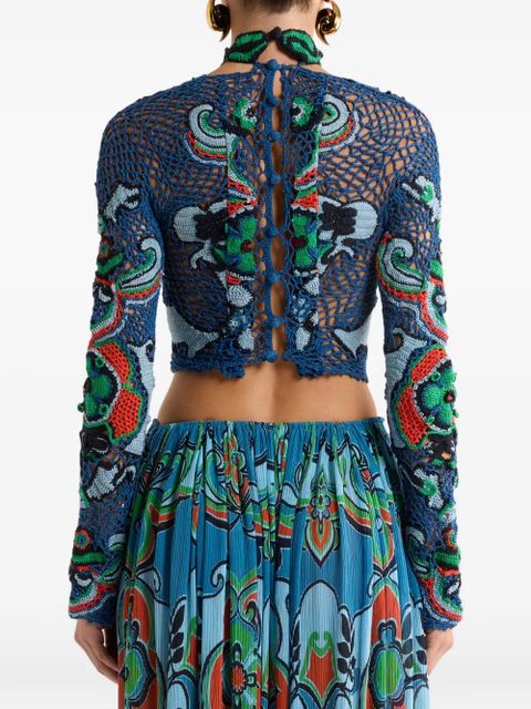 ETRO floral-motif cropped top - Blue