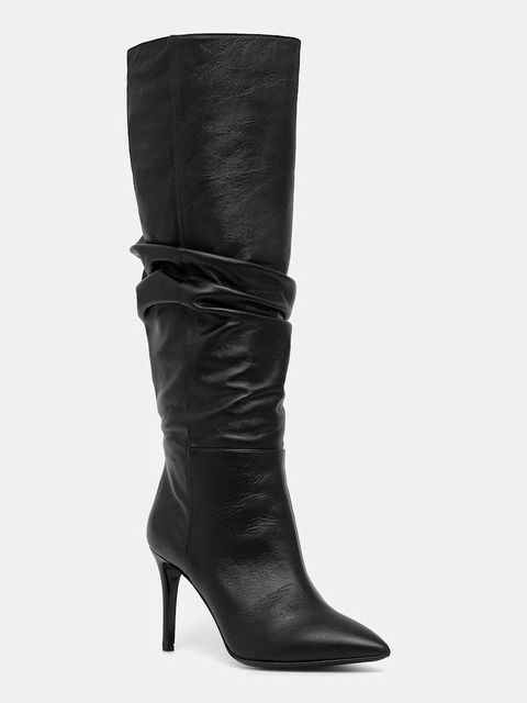 Pollini kozaki skórzane damskie kolor czarny na szpilce SA26038M0NTE0000 - zdjęcie produktu nr 1