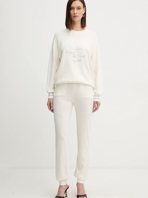 Guess spodnie dresowe z dodatkiem kaszmiru MAGGIE damskie kolor beżowy gładkie O5BB04 Z3PK0