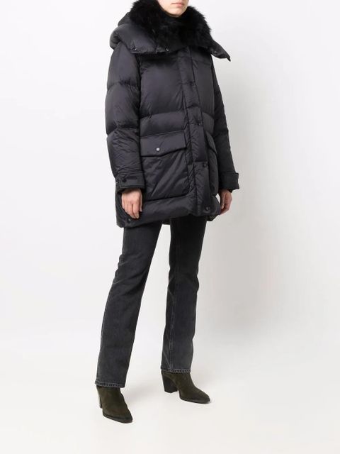 Yves Salomon lambswool-trim hooded down jacket - Black