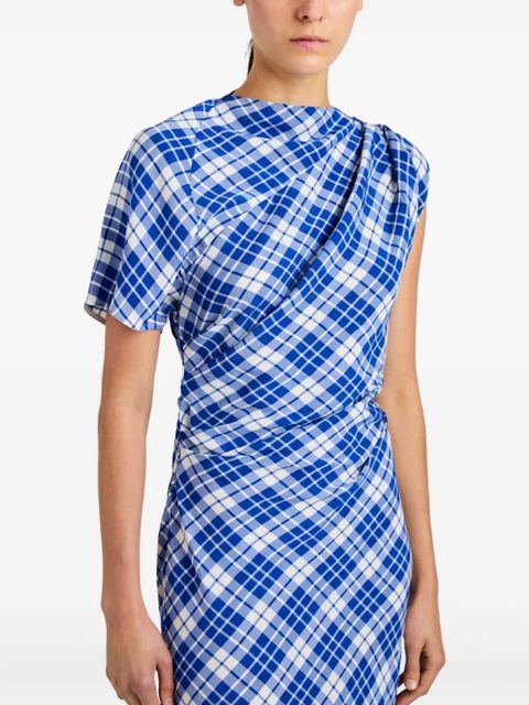 Proenza Schouler Hallie asymmetric-neckline plaid dress - Blue