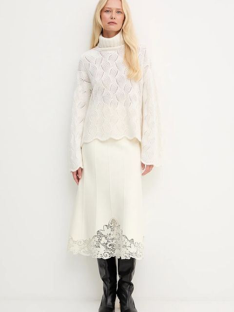 Twinset sweter z dodatkiem wełny damski kolor beżowy ciepły z golfem 252TT3424