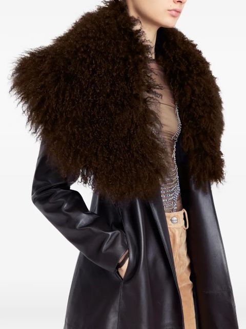 16Arlington Luisa fur-collar leather coat - Brown