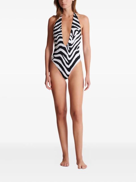Balmain zebra-print swimsuit - White