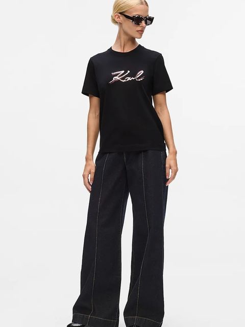 Karl Lagerfeld t-shirt bawełniany damski kolor czarny A4W17052