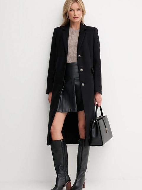 Tommy Hilfiger płaszcz z dodatkiem wełny kolor czarny WW0WW47445 - zdjęcie produktu nr 2