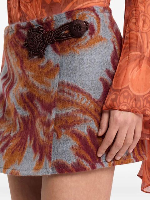 ETRO leaf-print belted mini skirt - Grey