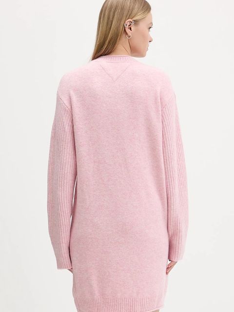 Tommy Jeans sukienka z domieszką wełny kolor różowy mini oversize DW0DW21462 - zdjęcie produktu nr 2