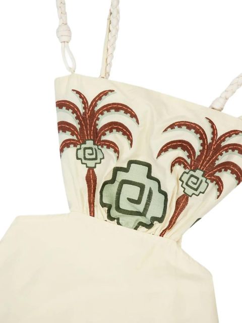 Johanna Ortiz Tributaries palm-tree embroidered cut-out maxi dress - Neutrals