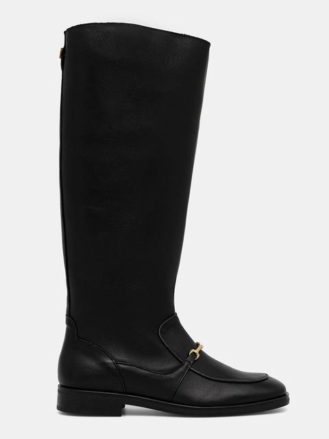 Steve Madden kozaki skórzane Night damskie kolor czarny na płaskim obcasie 11004951