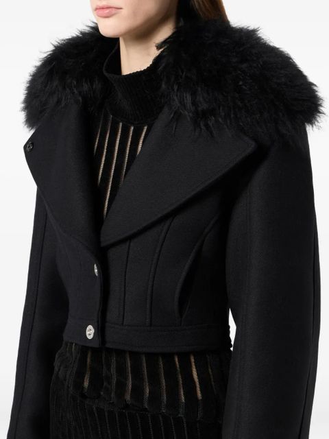 Blumarine faux-fur-collar cropped jacket - Black