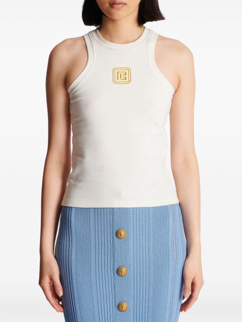 Balmain PB-embroidered tank top - White
