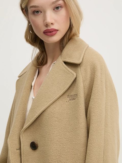 Tommy Jeans płaszcz z domieszką wełny