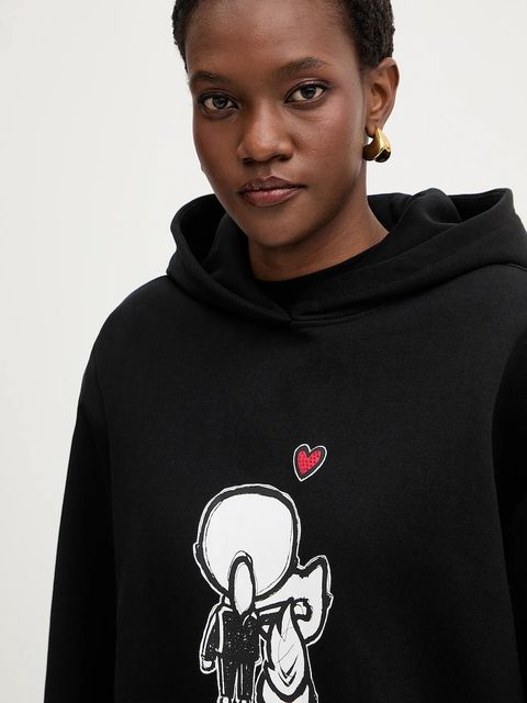 Karl Lagerfeld bluza bawełniana IKON damska kolor czarny z kapturem wzorzysta B1W20030