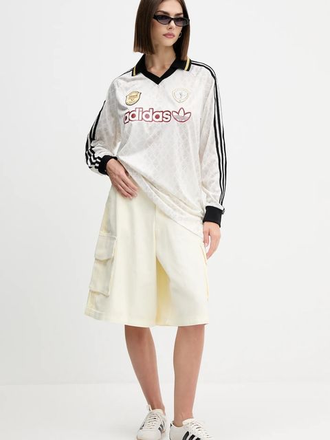 adidas Originals szorty bawełniane Cargo Jorts damskie kolor beżowy gładkie high waist JD0138