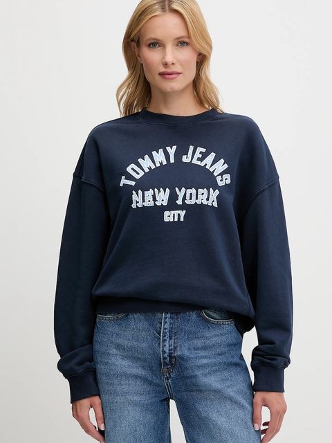 Tommy Jeans bluza bawełniana damska kolor granatowy z nadrukiem DW0DW21202 - zdjęcie produktu nr 1