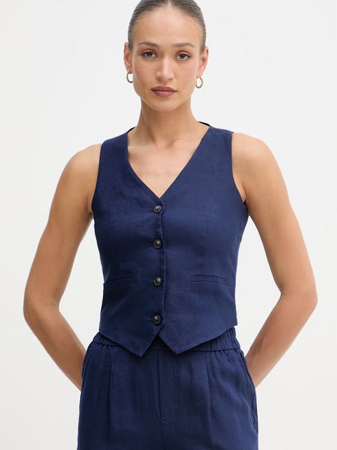 United Colors of Benetton kamizelka jednorzędowa damska lniana - zdjęcie produktu nr 1