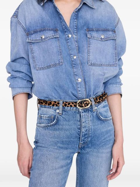 ANINE BING oval buckle leopard print belt - Neutrals