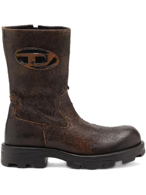 Diesel D-Hammer distressed crackled suede biker boots - Brown - zdjęcie produktu nr 1