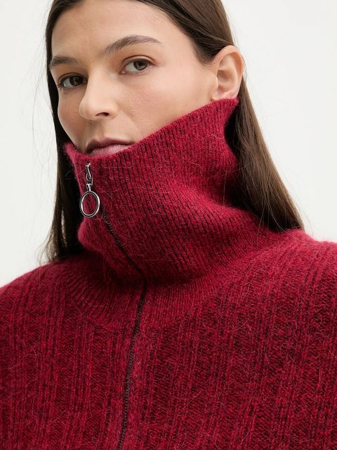 Marc O'Polo sweter z dodatkiem wełny damski kolor czerwony z półgolfem 5000007474