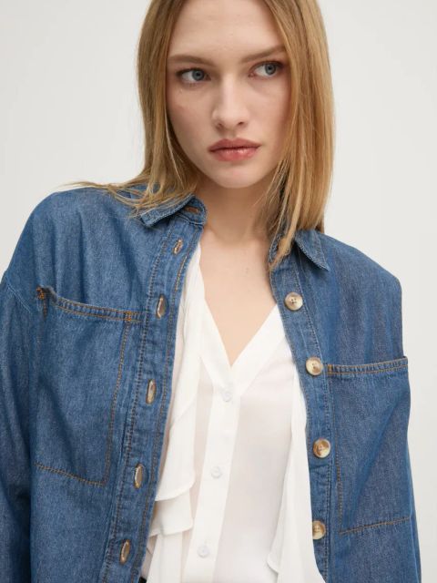 Pedro del Hierro koszula jeansowa damska kolor niebieski relaxed z kołnierzykiem klasycznym 6638223