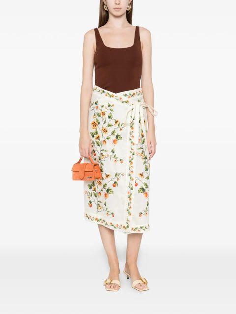 Agua By Agua Bendita Pareo floral pencil midi skirt - Neutrals