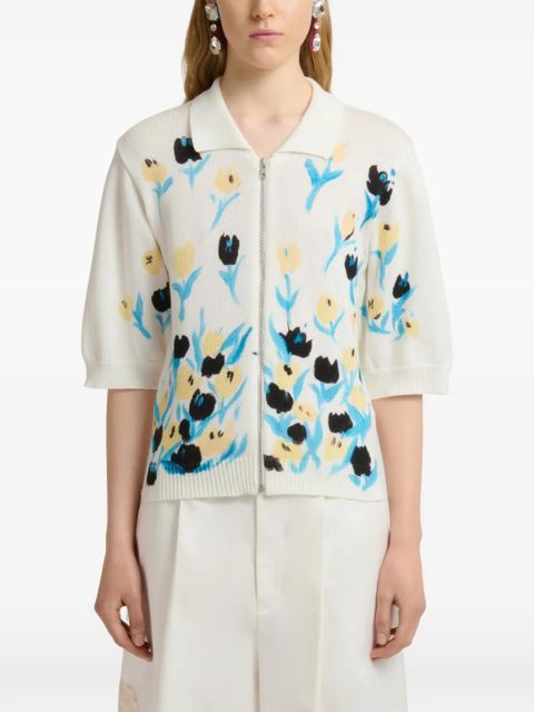 Marni floral zip cardigan - White
