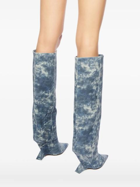 The Attico denim-print heeled boots - Blue