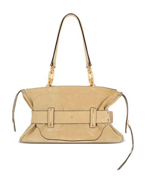 Balmain Anthem suede buckle shoulder bag - Neutrals