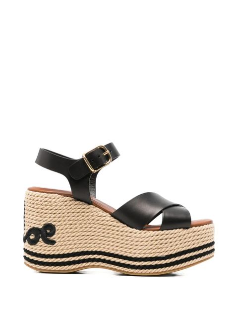 Chloé logo-embroidered platform-heel sandals - Black - zdjęcie produktu nr 1