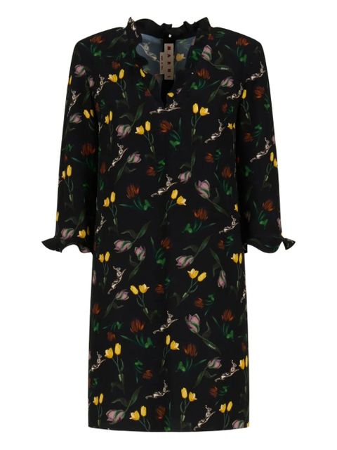Marni floral-print ruffled mini dress - Black - zdjęcie produktu nr 1